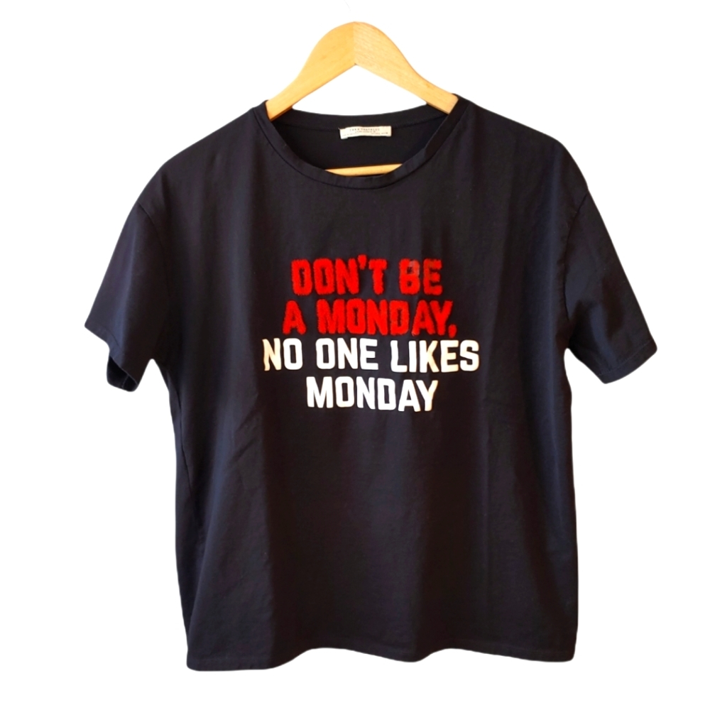 Zara Don't Be A Monday Black Short Sleeve Shirt Size Large